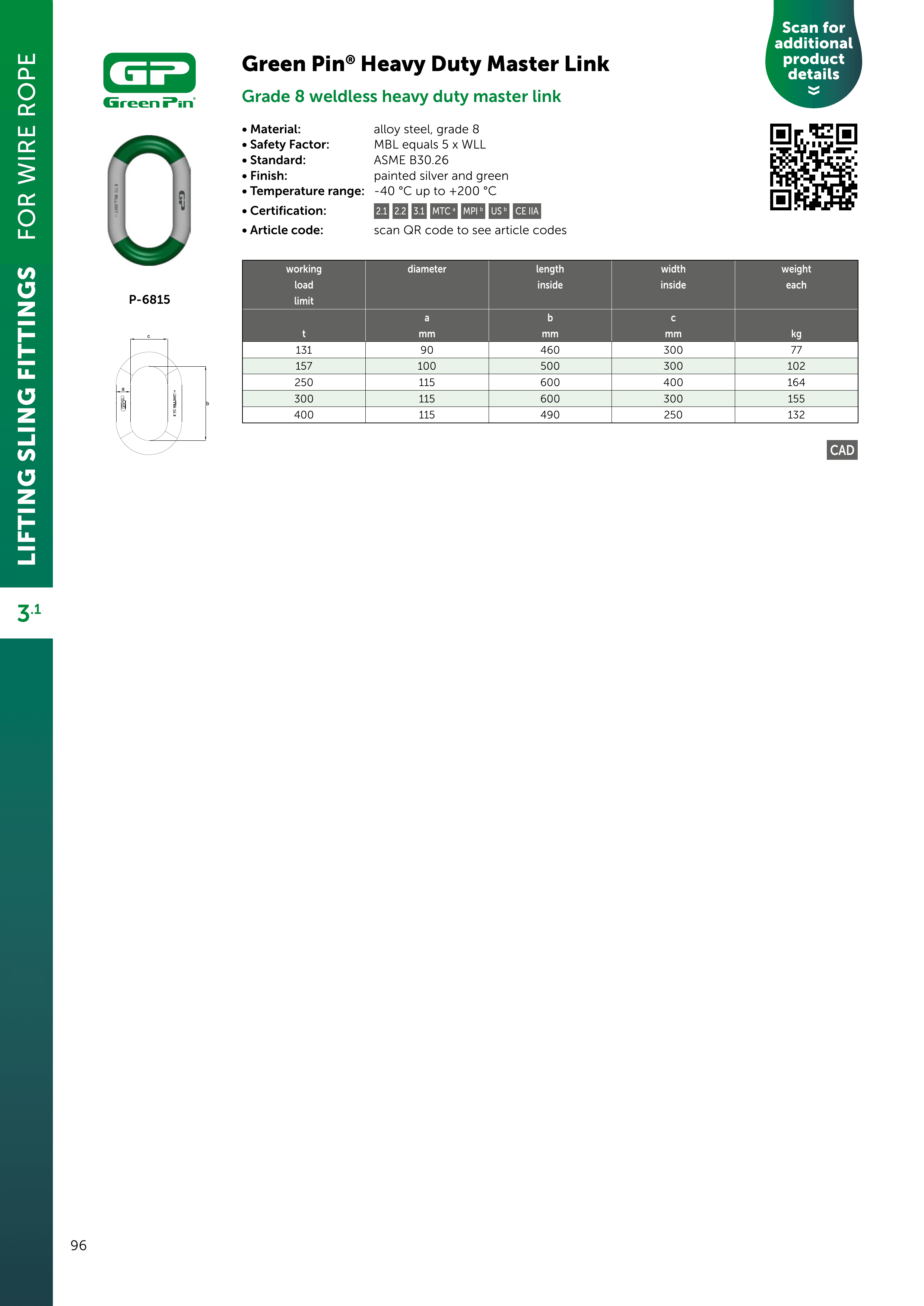 Green Pin Heavy Duty Master Link — catalogue detail 1