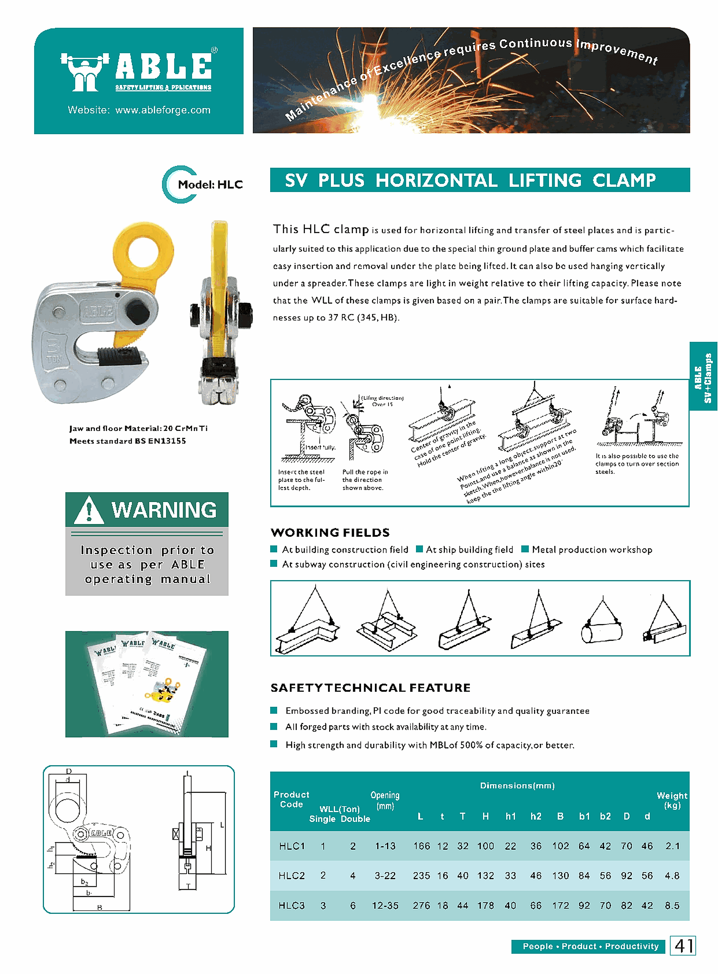 Horizontal Lifting / Plate Clamp — catalogue detail 1