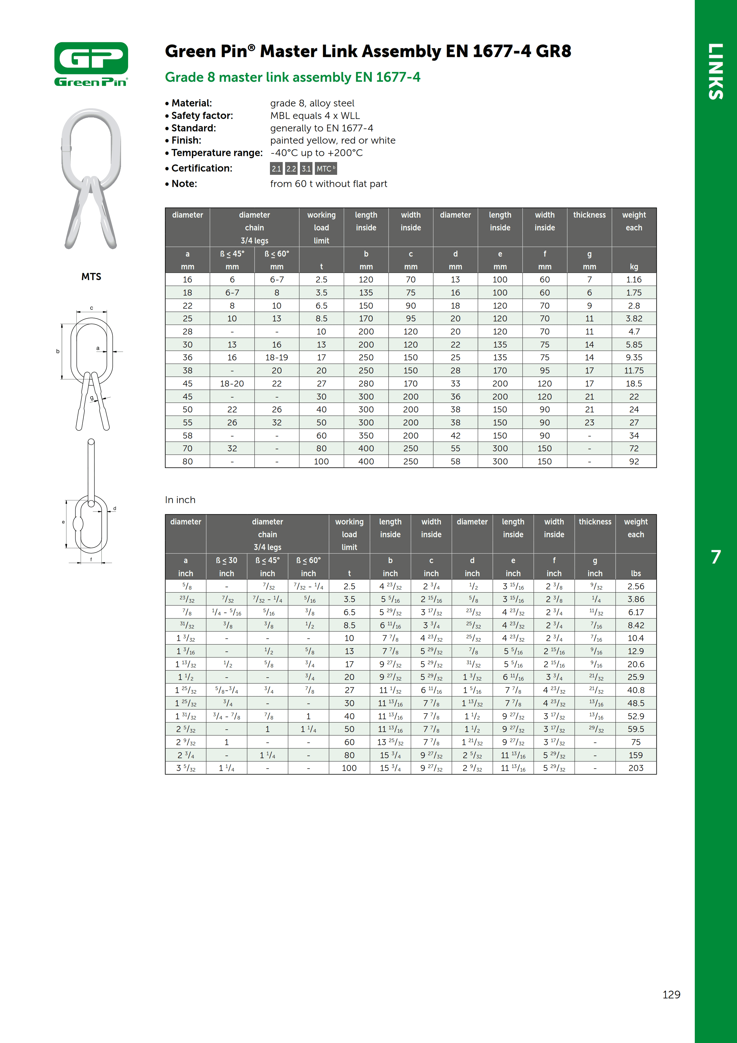 Green Pin Master Link Assembly EN 1677-4 GR8 — catalogue detail 1